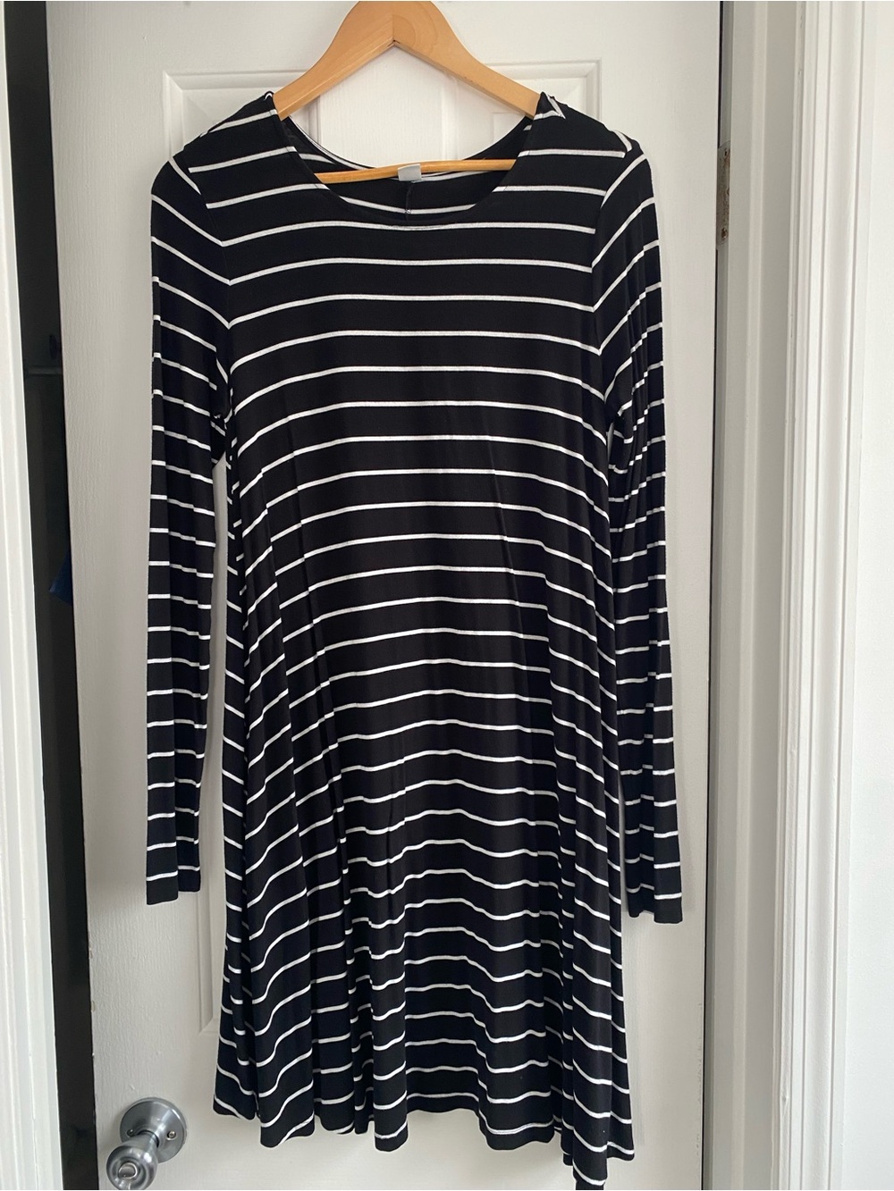 Old Navy Black and White Striped Long-Sleeve Swing Dress